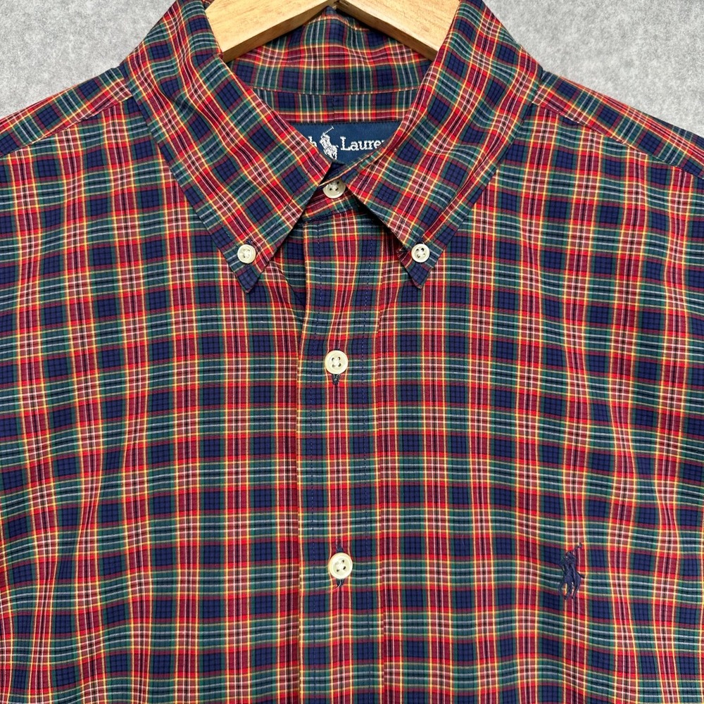 Ralph Lauren Blake Plaid Short Sleeve Button Down Shirt‎ Men's L Red Blue Green